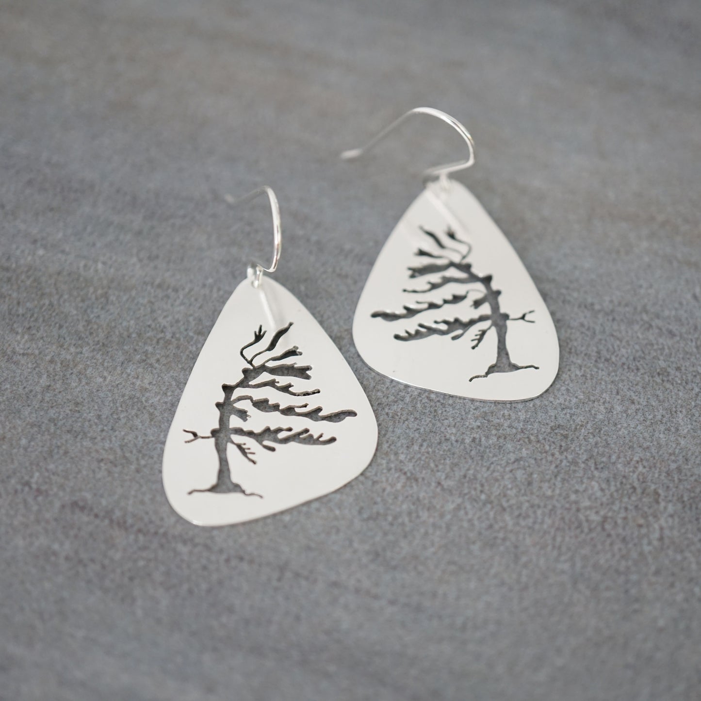 Solid Windswept Pine Tree Earrings