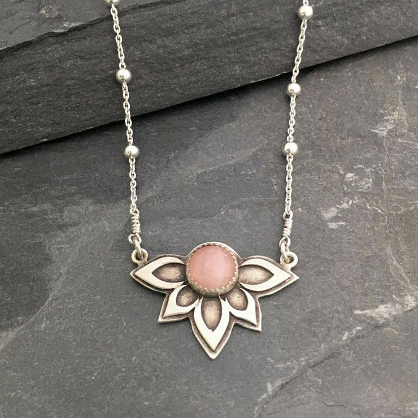Half Lotus Pendant with Rose Quartz