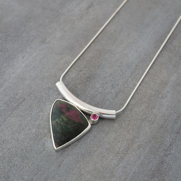 "A Study In Ruby" Pendant, Sterling silver and Faceted Ruby & Ruby in zoizite cabochon