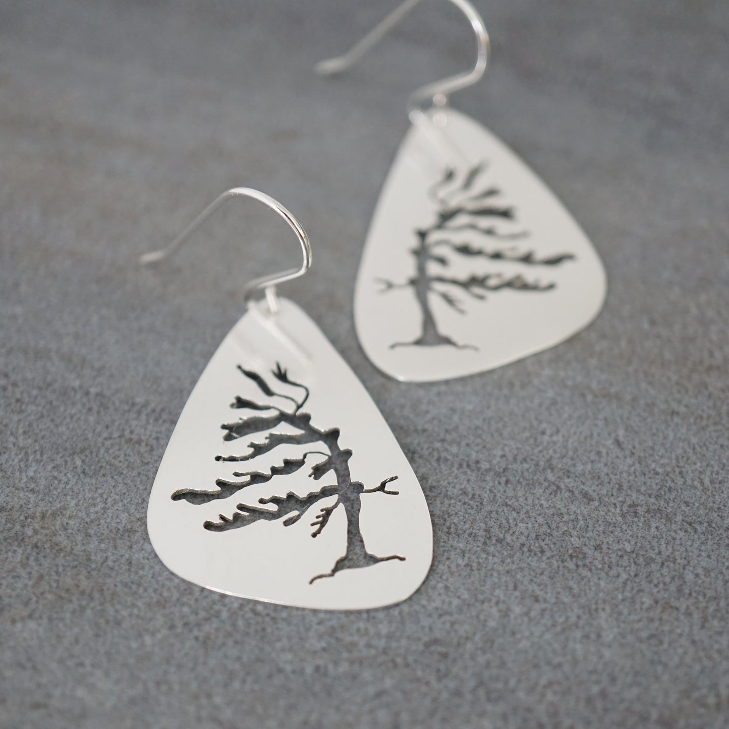 Solid Windswept Pine Tree Earrings