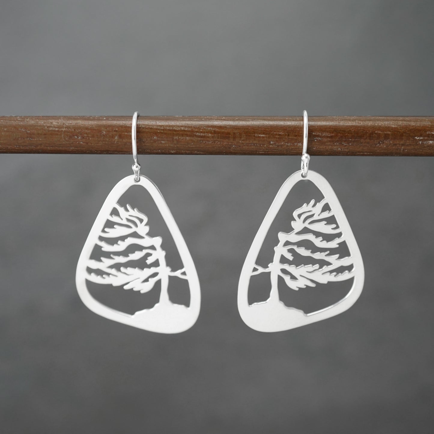 Sterling silver Windswept pine tree earrings