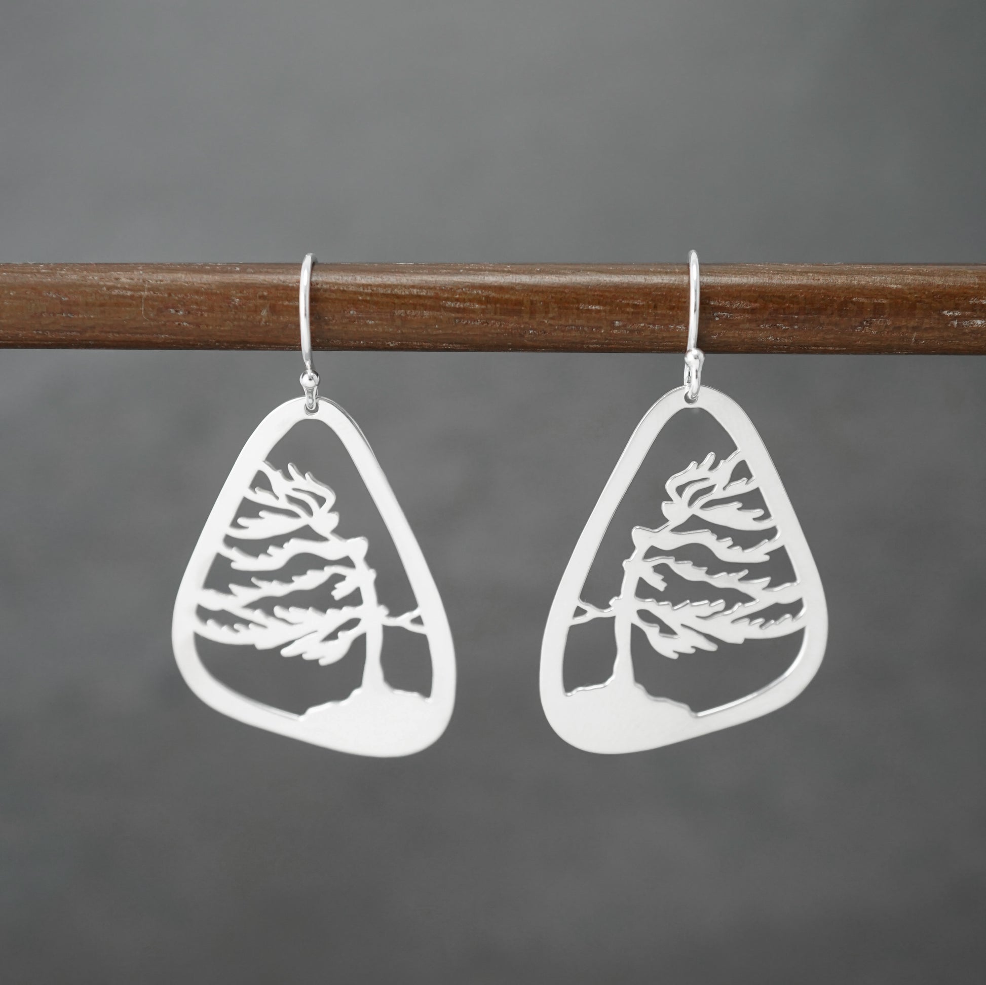 Sterling silver Windswept pine tree earrings